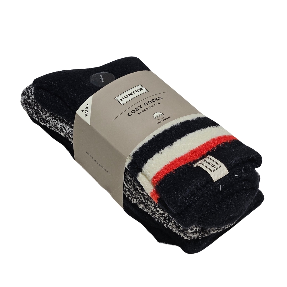 Hunter Socks Black Multi Women's Cozy Socks 4 Pairs Gift Classic Preppy Winter